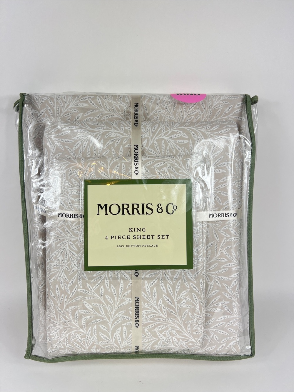 William Morris & Co King Sheet Set 100% Cotton Percale Floral Luxury 4 Pc NEW